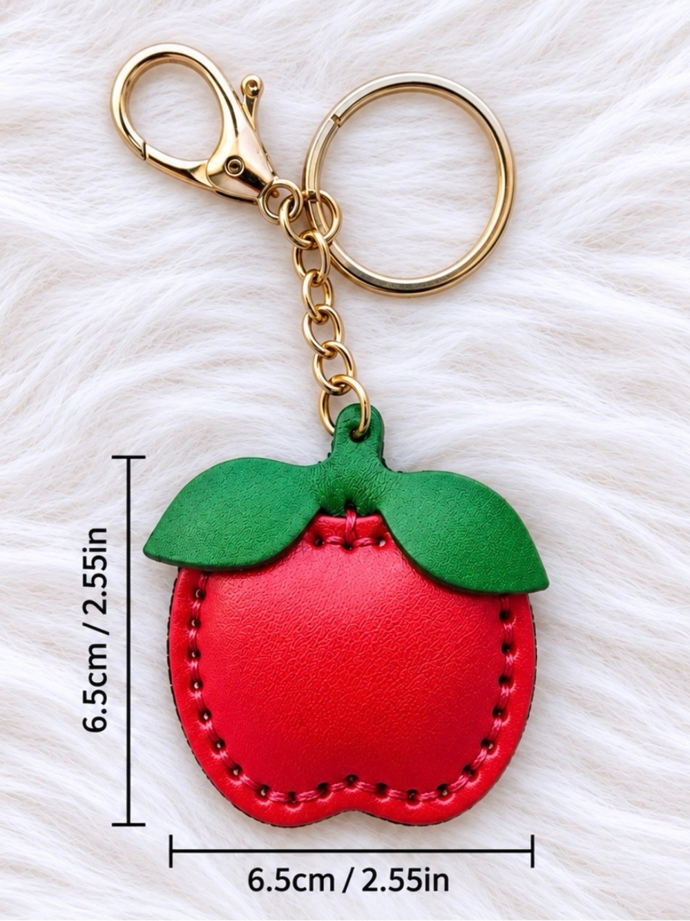Leather Red Apple Keychain Bag Charm Key Ring Handmade Gift New - Picture 4 of 4
